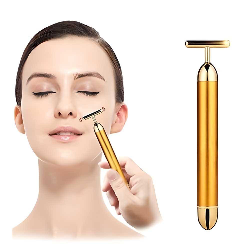 24K Gold Energy Beauty Bar Electric Mild Vibration Facial Massage Roller Original  With Waterproof- pack 1