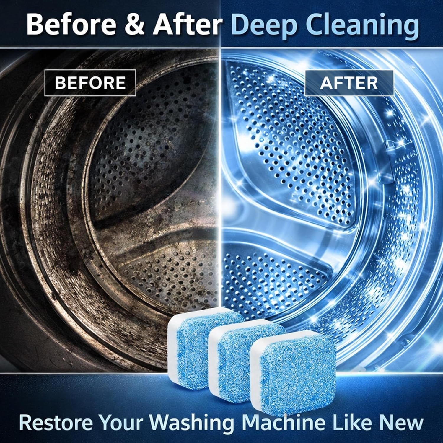 Washing Machine Cleaner Tablets – Deep Drum Cleaning, Removes Odor, Limescale & Residue (All Washer Types)