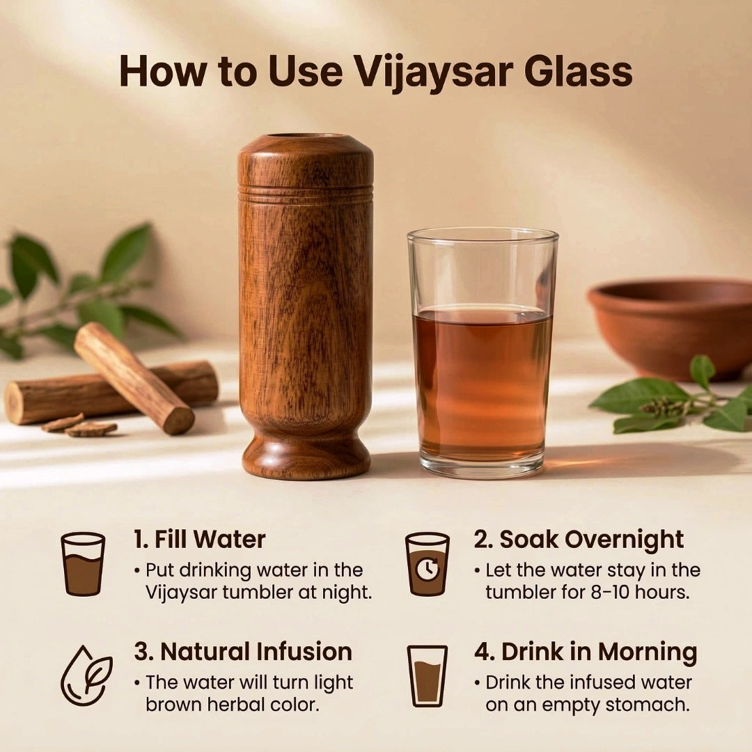 Vijaysar Wooden Glass for Blood Sugar Support – Natural Ayurvedic Diabetes Control Cup