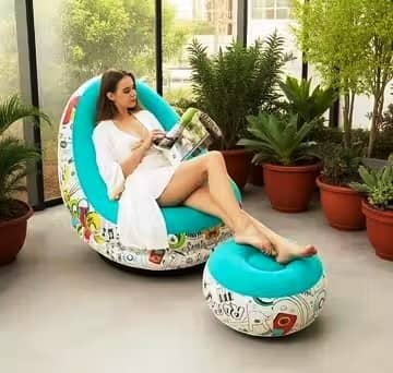 Inflatable Deck Sofa Chair with Air Pump – Portable 1-Seater Lounge Chair with Foot Rest | Comfortable, Lightweight & Easy to Inflate